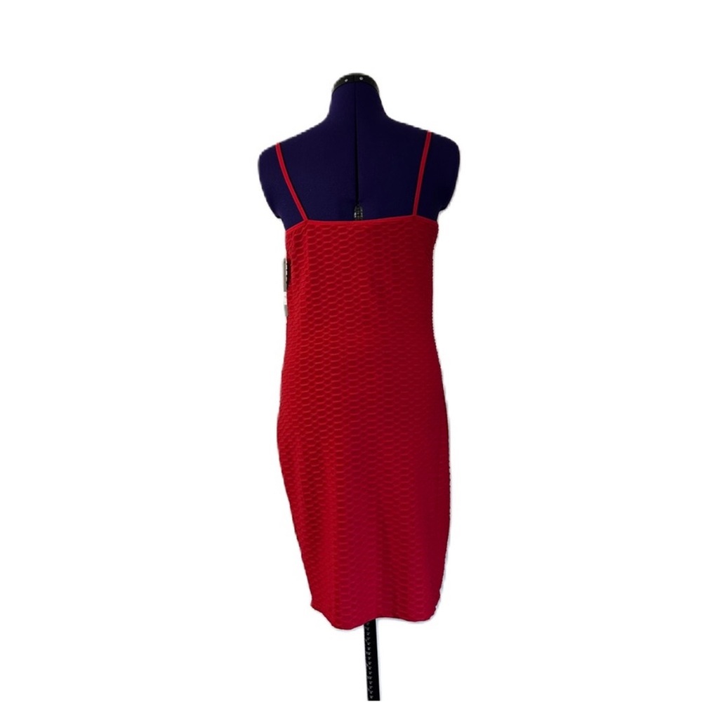Bebe Red Rhinestone Textured Patterned Dress - Picture 3 of 14